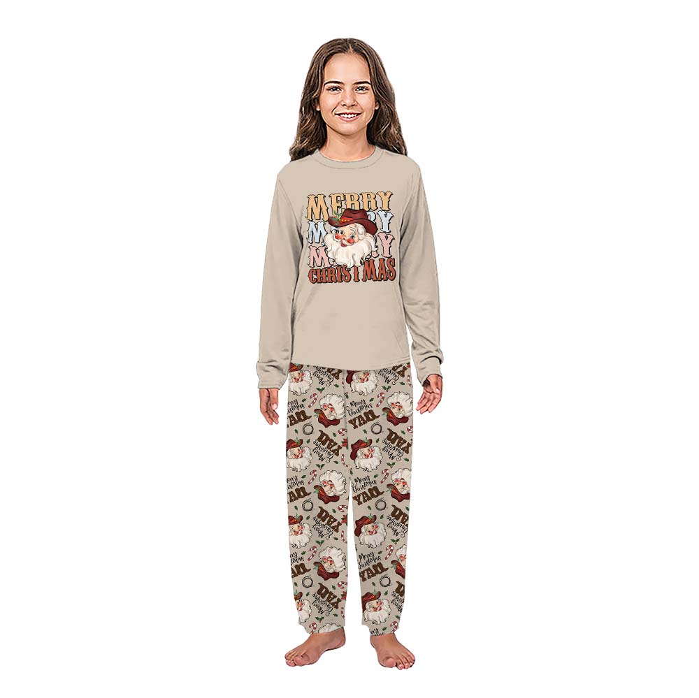 Brown Merry Cowboy Santa Christmas Holiday Family Pajamas