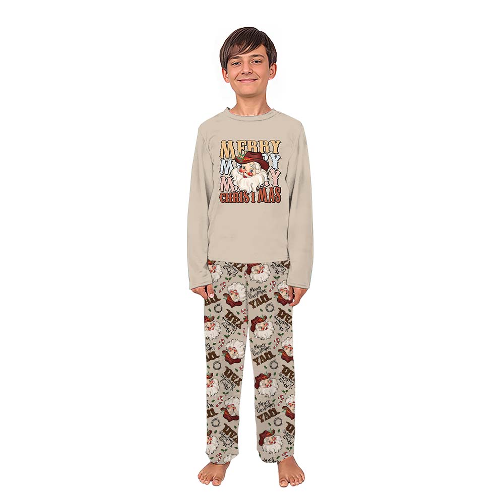 Brown Merry Cowboy Santa Christmas Holiday Family Pajamas
