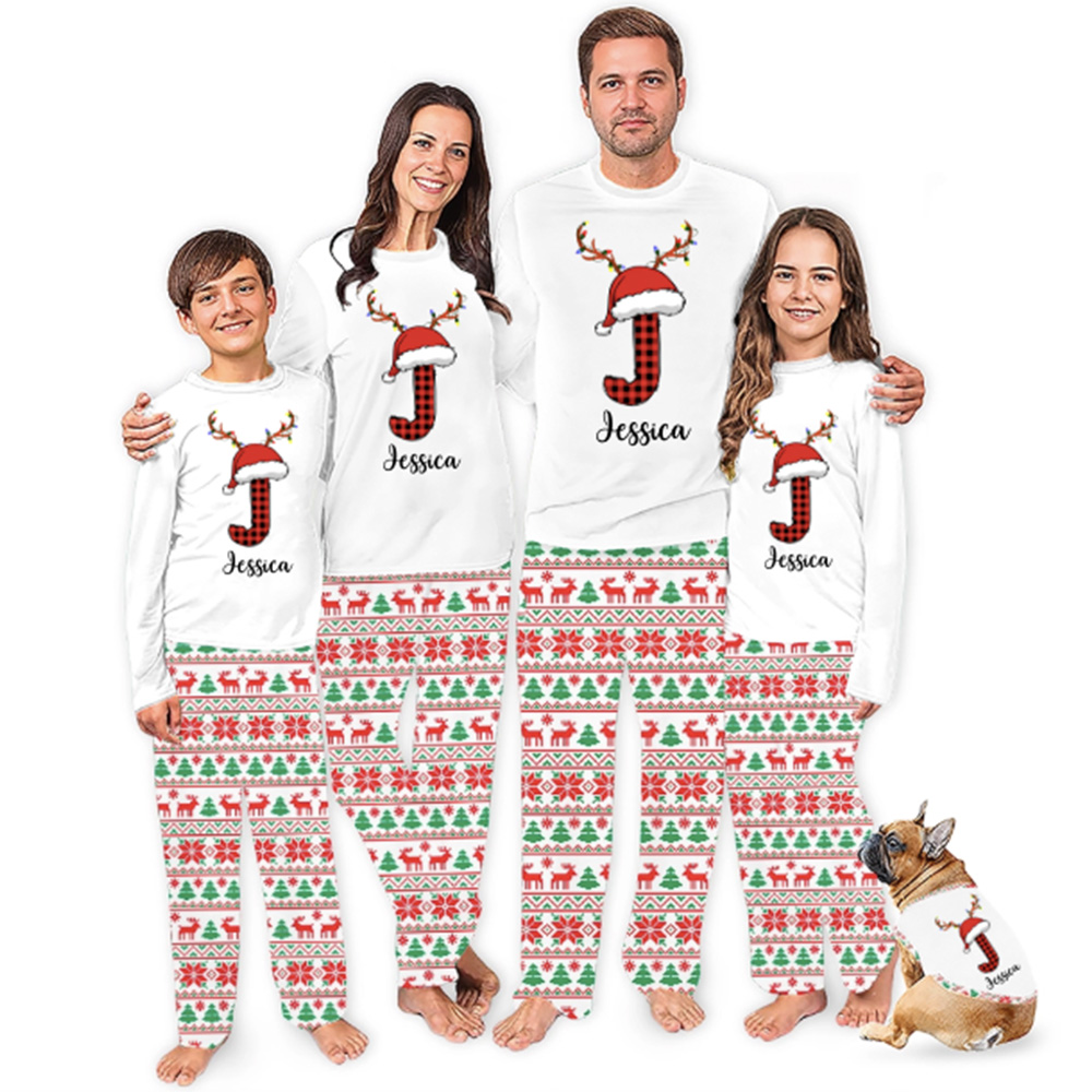 Red And White Personalized Christmas Pjs With Initials And Name Red And White Personalized Christmas Pjs With Initials And Name