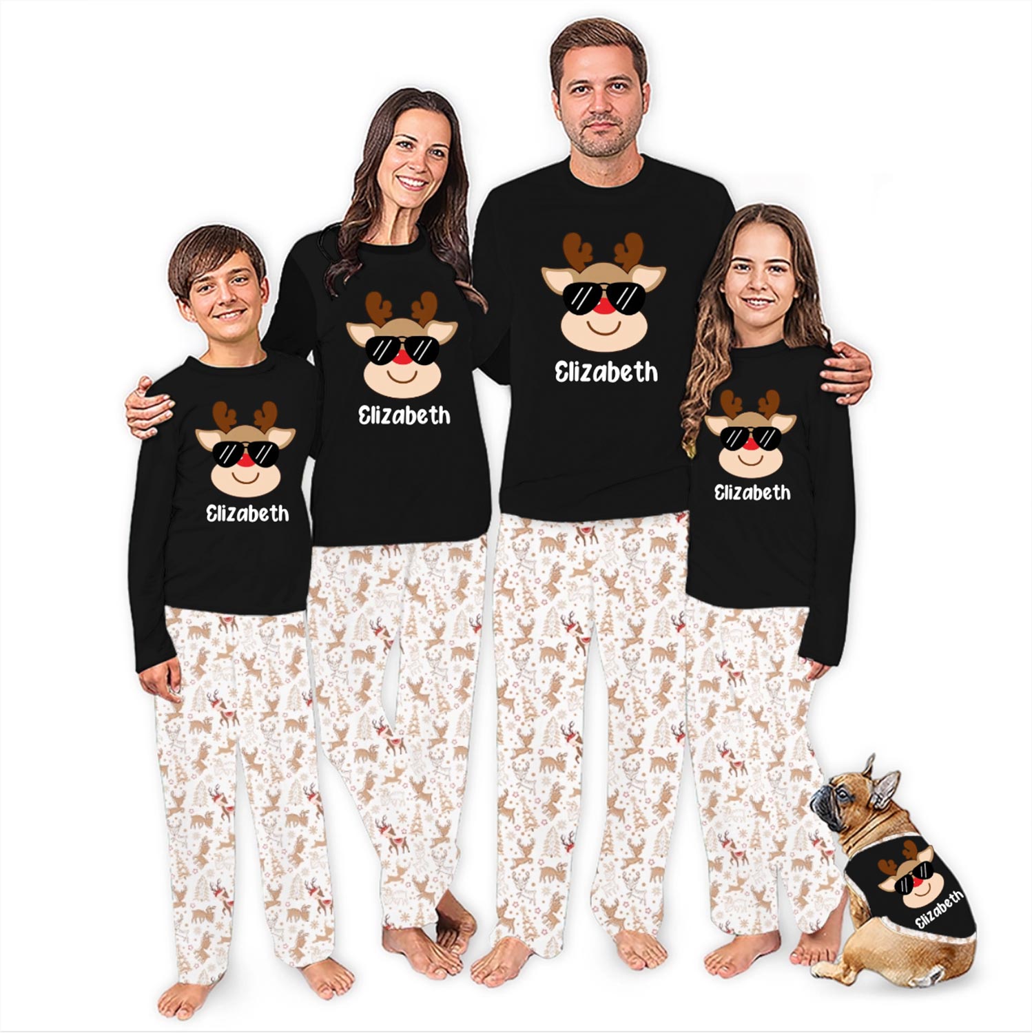 Cute Reindeer Personalized Christmas Pajamas Matching Family