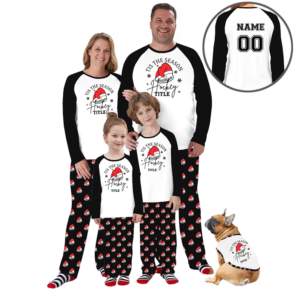 Christmas Hockey with Name and Number Personalized Pajamas For Family