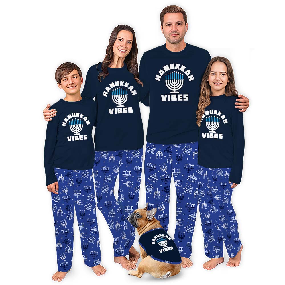 Navy Matching Hanukkah Family Pajamas With Plus Size