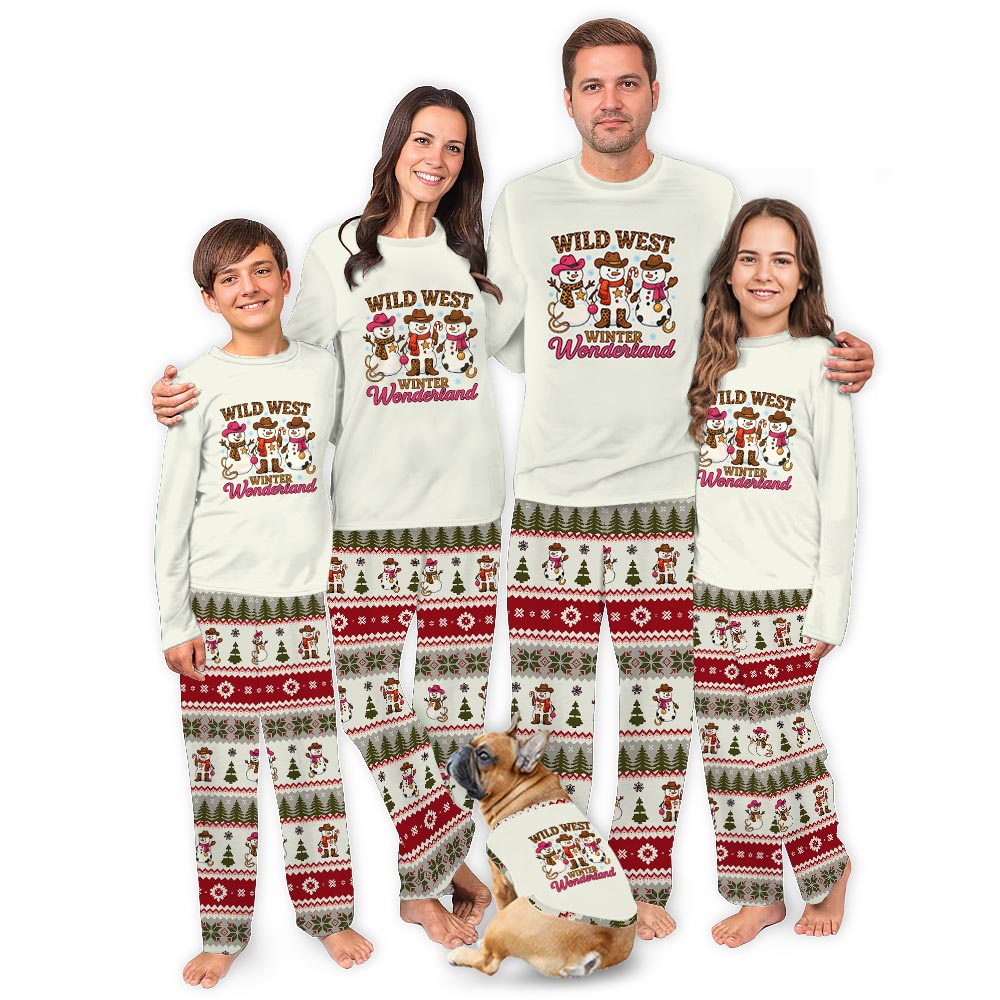 Winter Wild West Wonderland with Snowman Family Dog Christmas Pajamas Winter Wild West Wonderland with Snowman Family Dog Christmas Pajamas