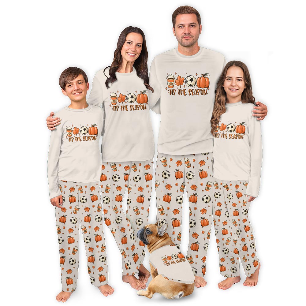 Cream Soccer Tis The Season Quote Family Matching Christmas PJs