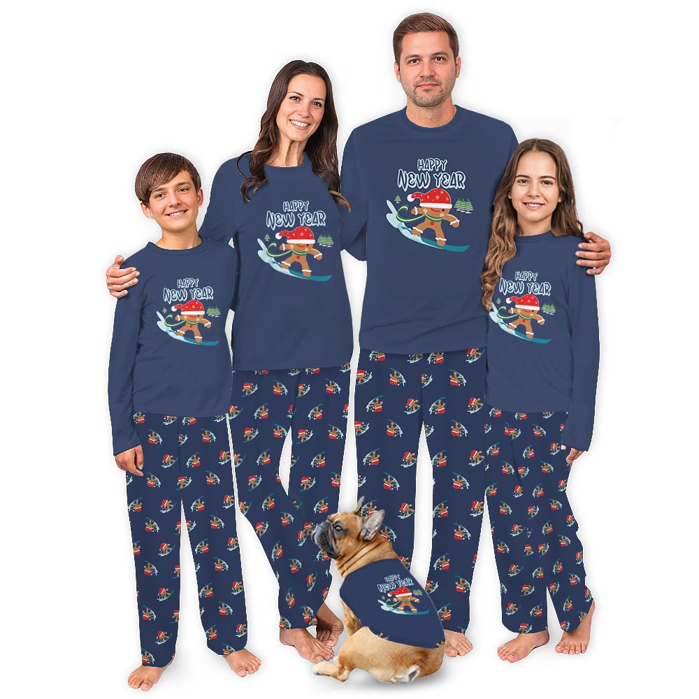 Cute Gingerbread Skiing Christmas Family Pajamas