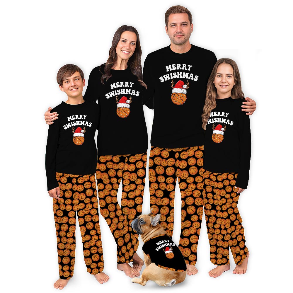 Funny Merry Swishmas Basketball Matching Family And Dog Pajamas Funny Merry Swishmas Basketball Matching Family And Dog Pajamas