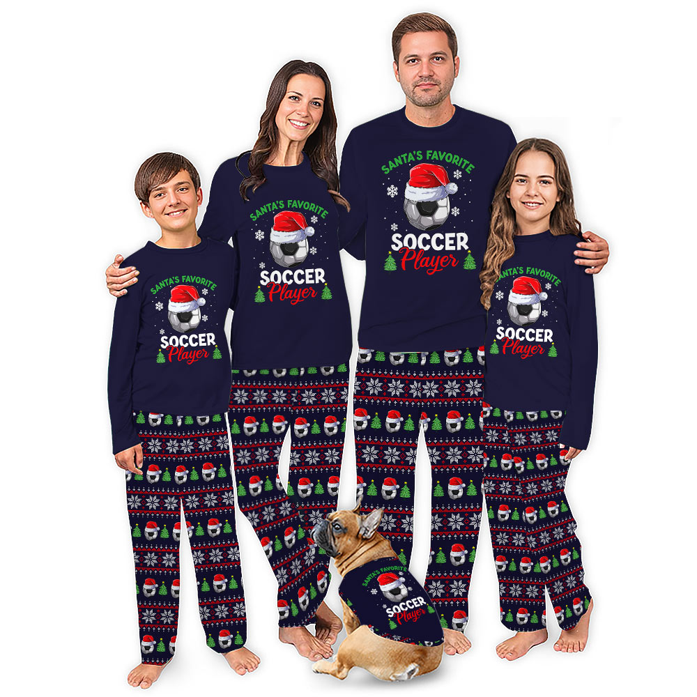Santa Favorite Soccer Player Matching Family Christmas Pajamas