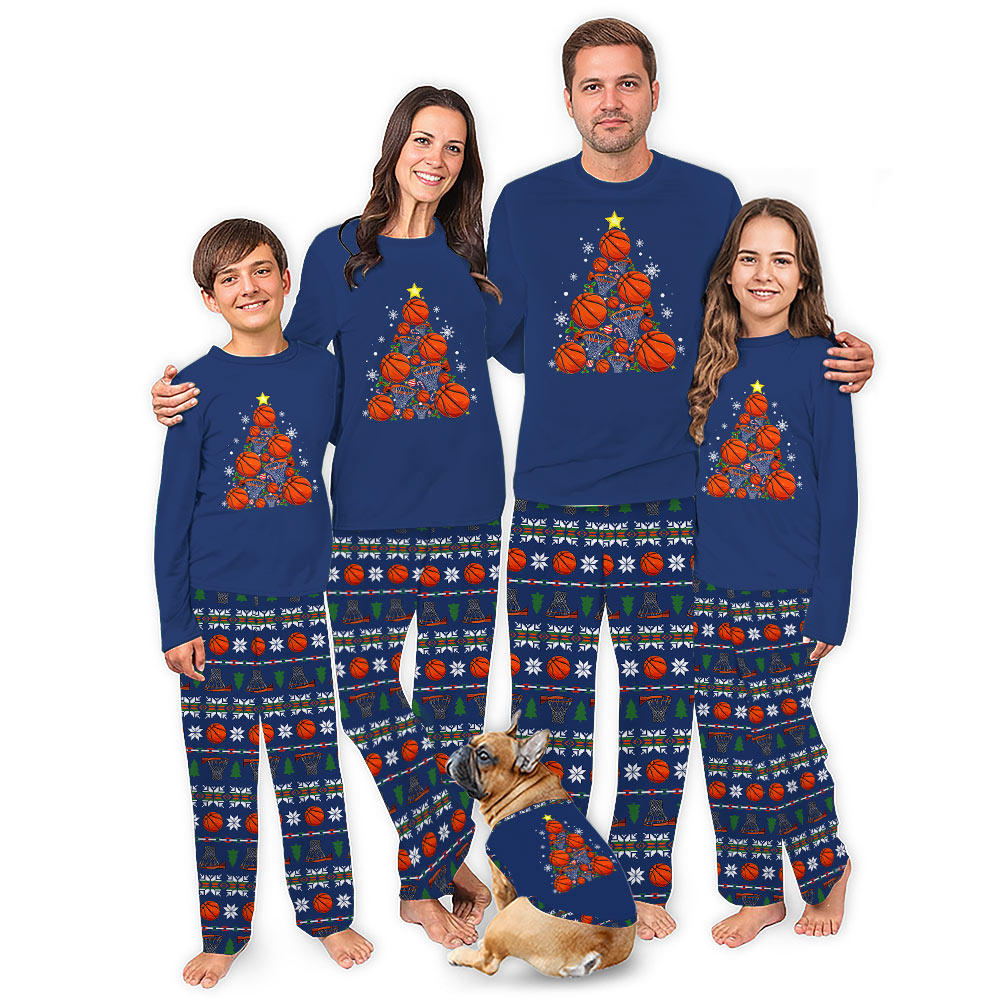 Christmas Tree Basketball Family Matching Pajamas With Dog