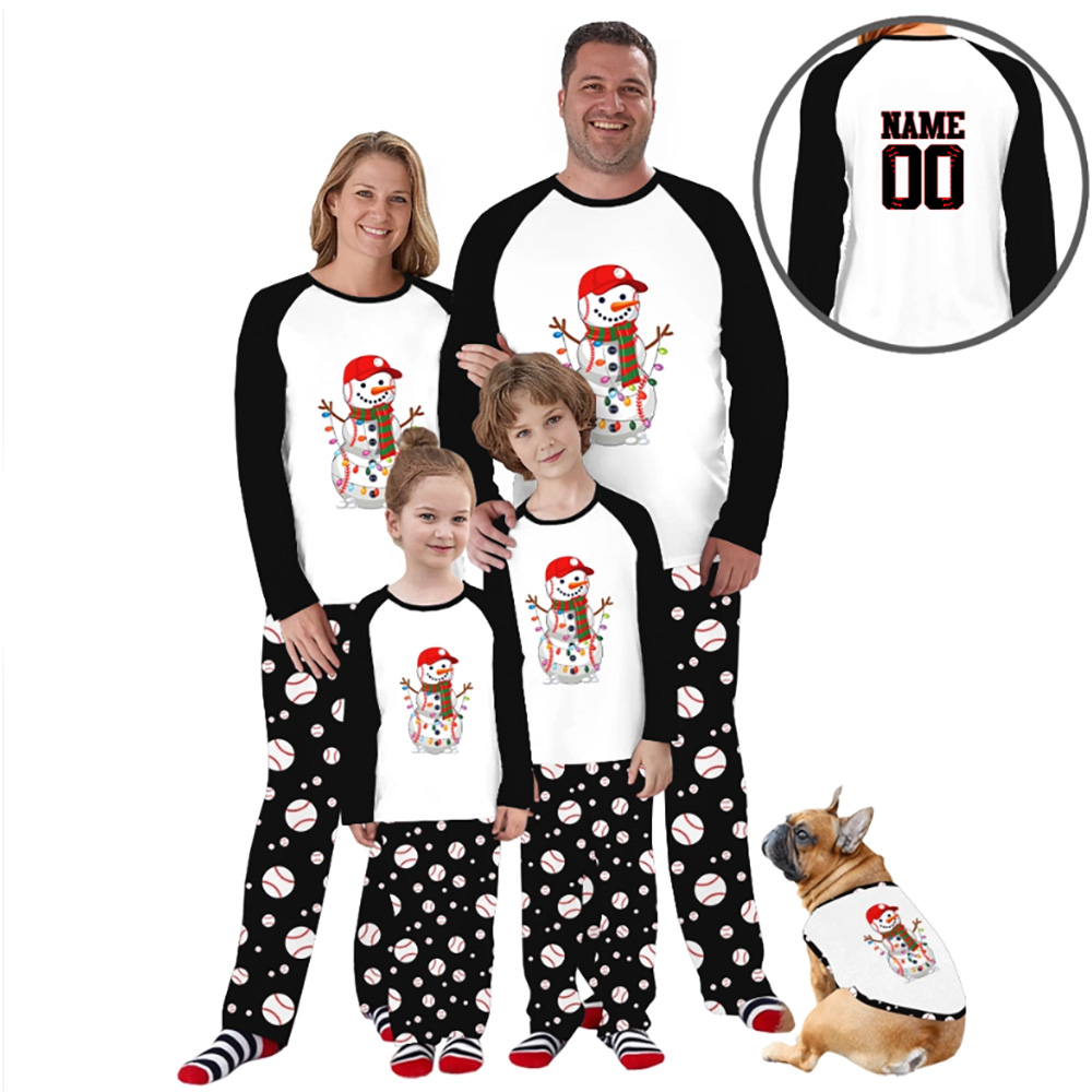 Snowman Baseball Name Custom Matching Christmas Pajamas Snowman Baseball Name Custom Matching Christmas Pajamas