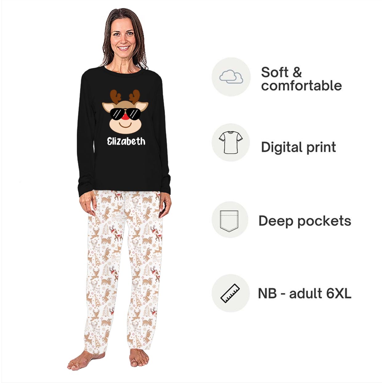 Cute Reindeer Personalized Christmas Pajamas Matching Family