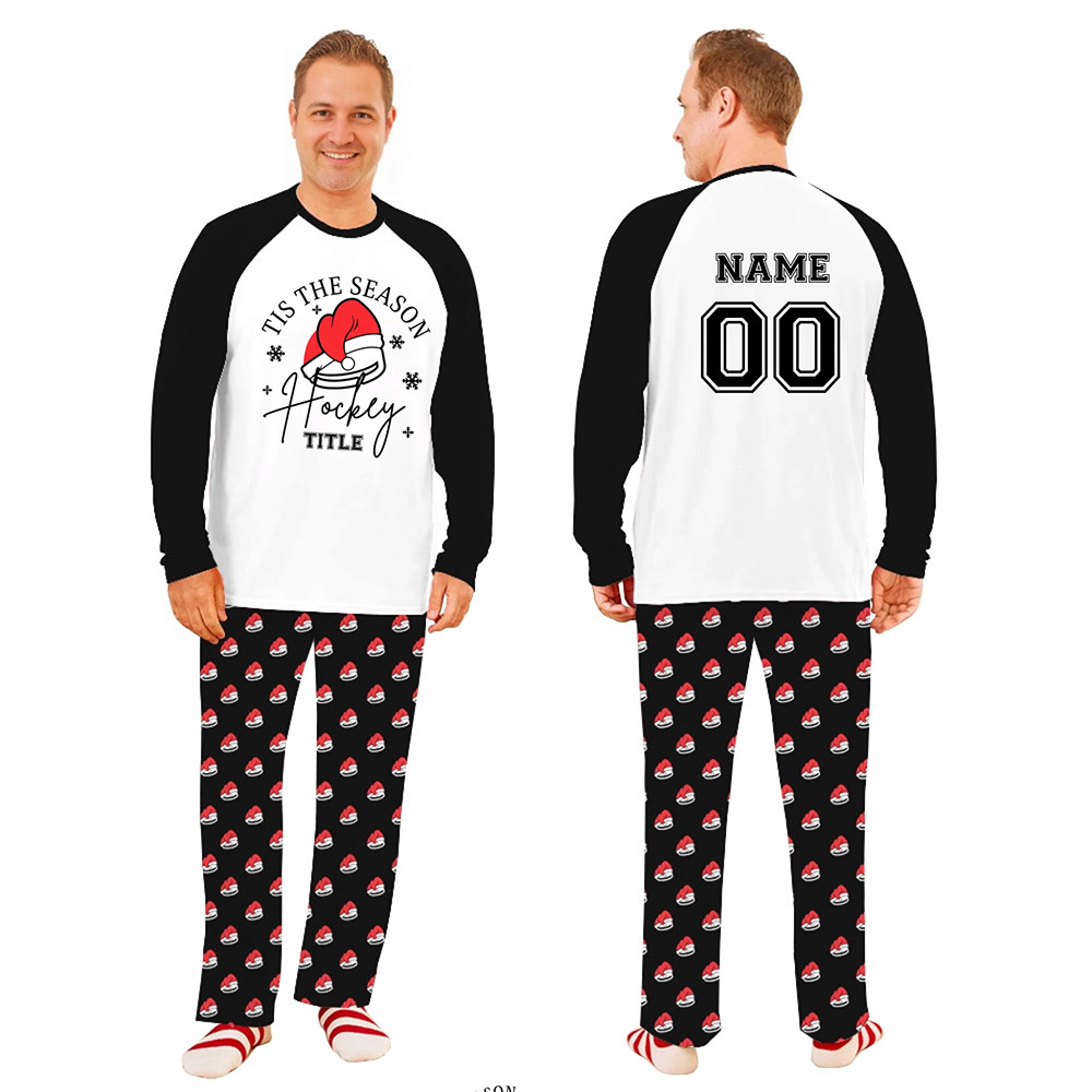 Christmas Hockey with Name and Number Personalized Pajamas For Family