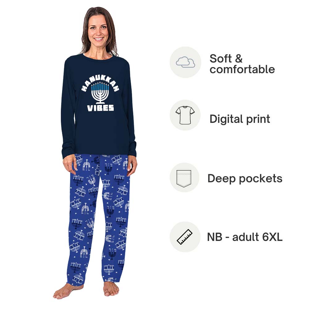 Navy Matching Hanukkah Family Pajamas With Plus Size