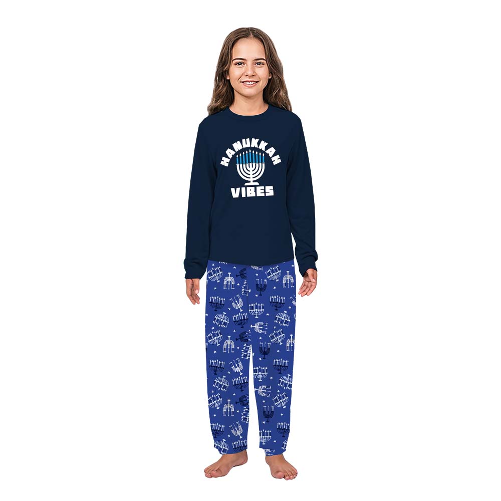 Navy Matching Hanukkah Family Pajamas With Plus Size