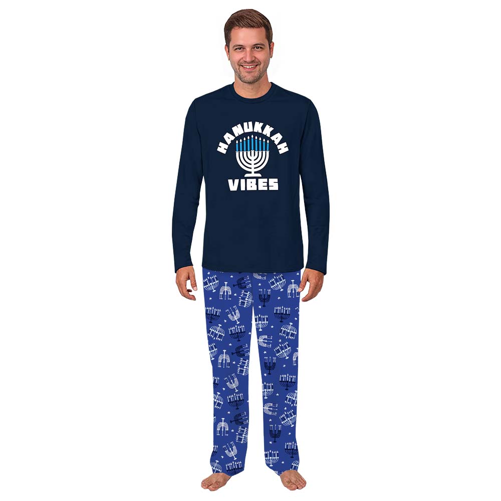 Navy Matching Hanukkah Family Pajamas With Plus Size