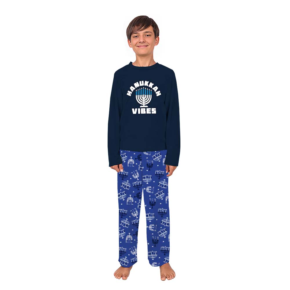 Navy Matching Hanukkah Family Pajamas With Plus Size