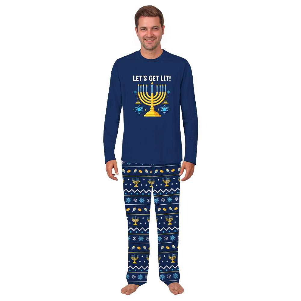 Navy Let Get Lit Hanukkah Festival Matching Pajamas With Dog Navy Let Get Lit Hanukkah Festival Matching Pajamas With Dog