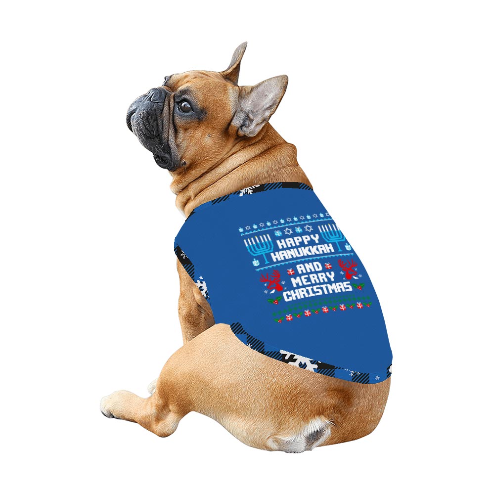 Blue Happy Hanukkah and Merry Christmas Quote Plus Size Family Pjs