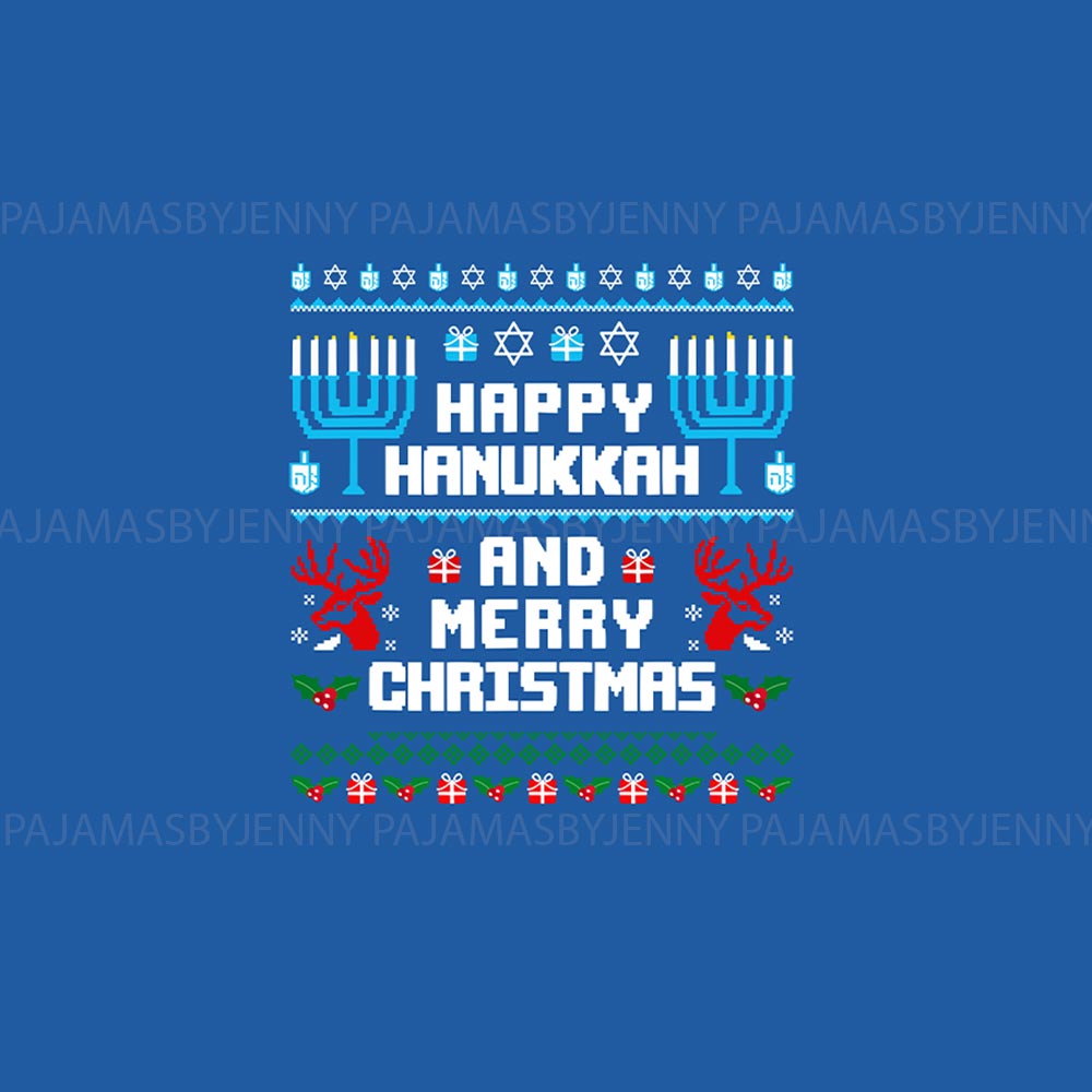 Blue Happy Hanukkah and Merry Christmas Quote Plus Size Family Pjs