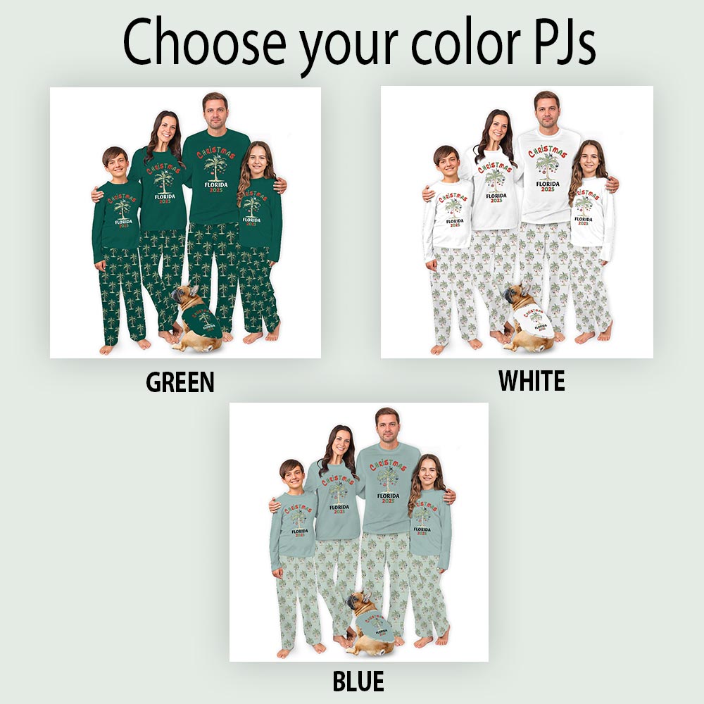 Tropical Palm Tree Christmas Family Matching Pajamas with Custom Text Tropical Palm Tree Christmas Family Matching Pajamas with Custom Text