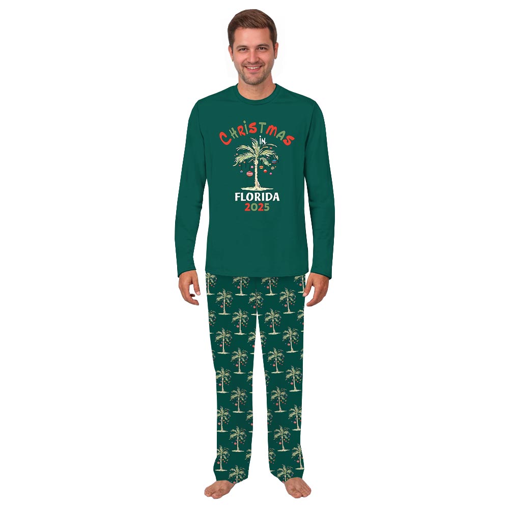 Tropical Palm Tree Christmas Family Matching Pajamas with Custom Text Tropical Palm Tree Christmas Family Matching Pajamas with Custom Text