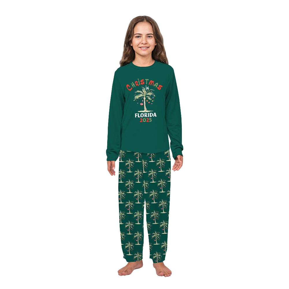 Tropical Palm Tree Christmas Family Matching Pajamas with Custom Text Tropical Palm Tree Christmas Family Matching Pajamas with Custom Text