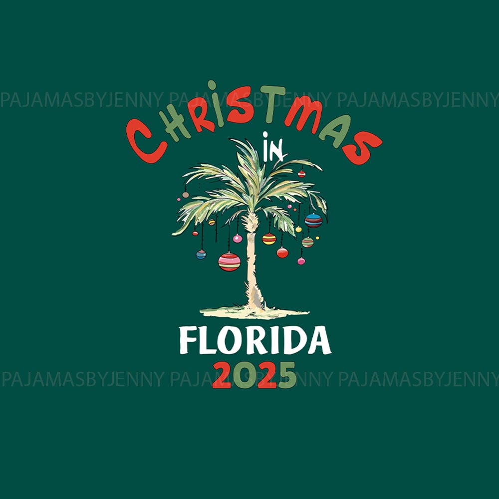 Tropical Palm Tree Christmas Family Matching Pajamas with Custom Text Tropical Palm Tree Christmas Family Matching Pajamas with Custom Text