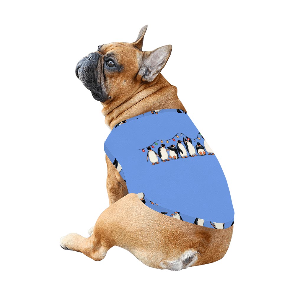 Blue Penguin with Xmas Lights Christmas Pajamas Dog And Owner