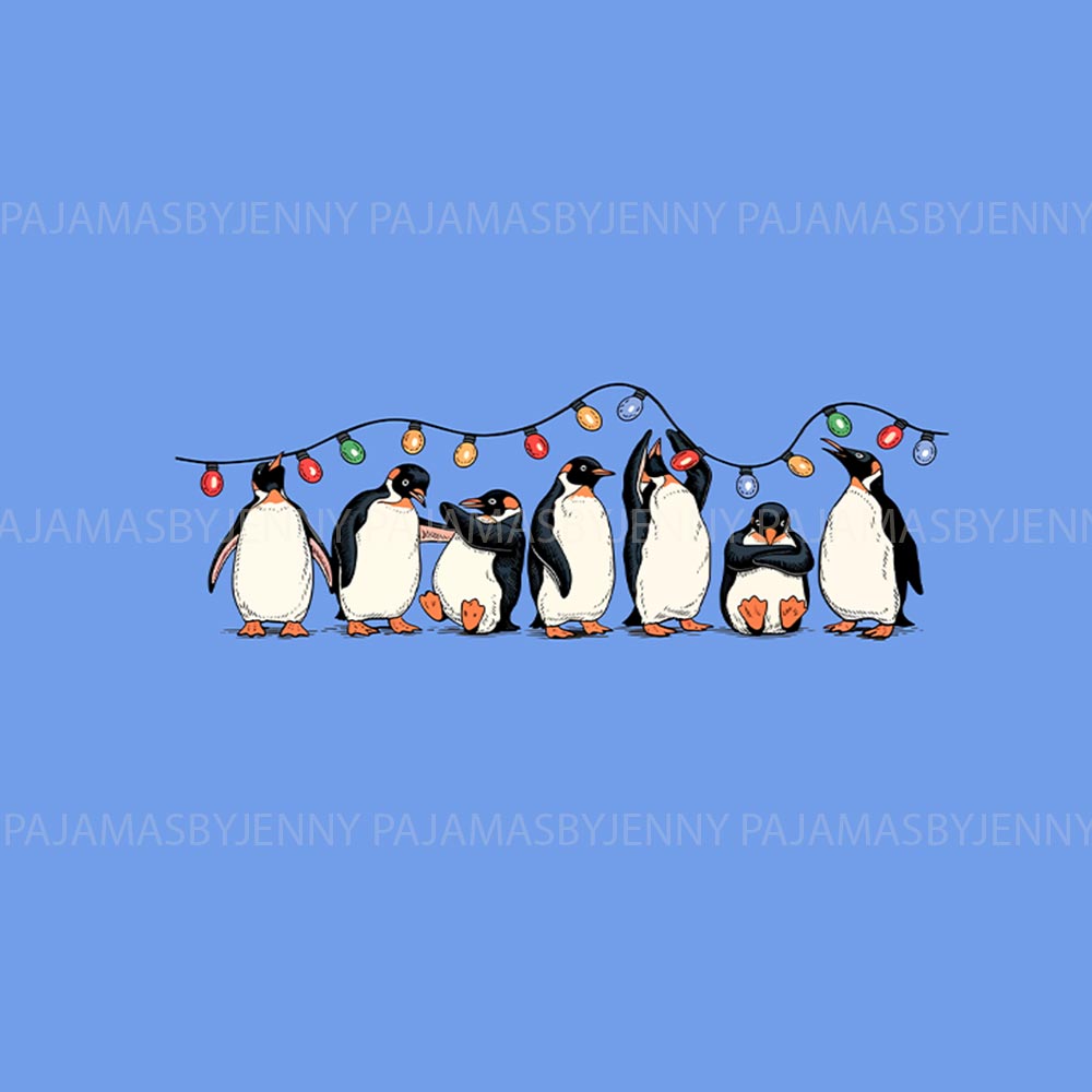 Blue Penguin with Xmas Lights Christmas Pajamas Dog And Owner