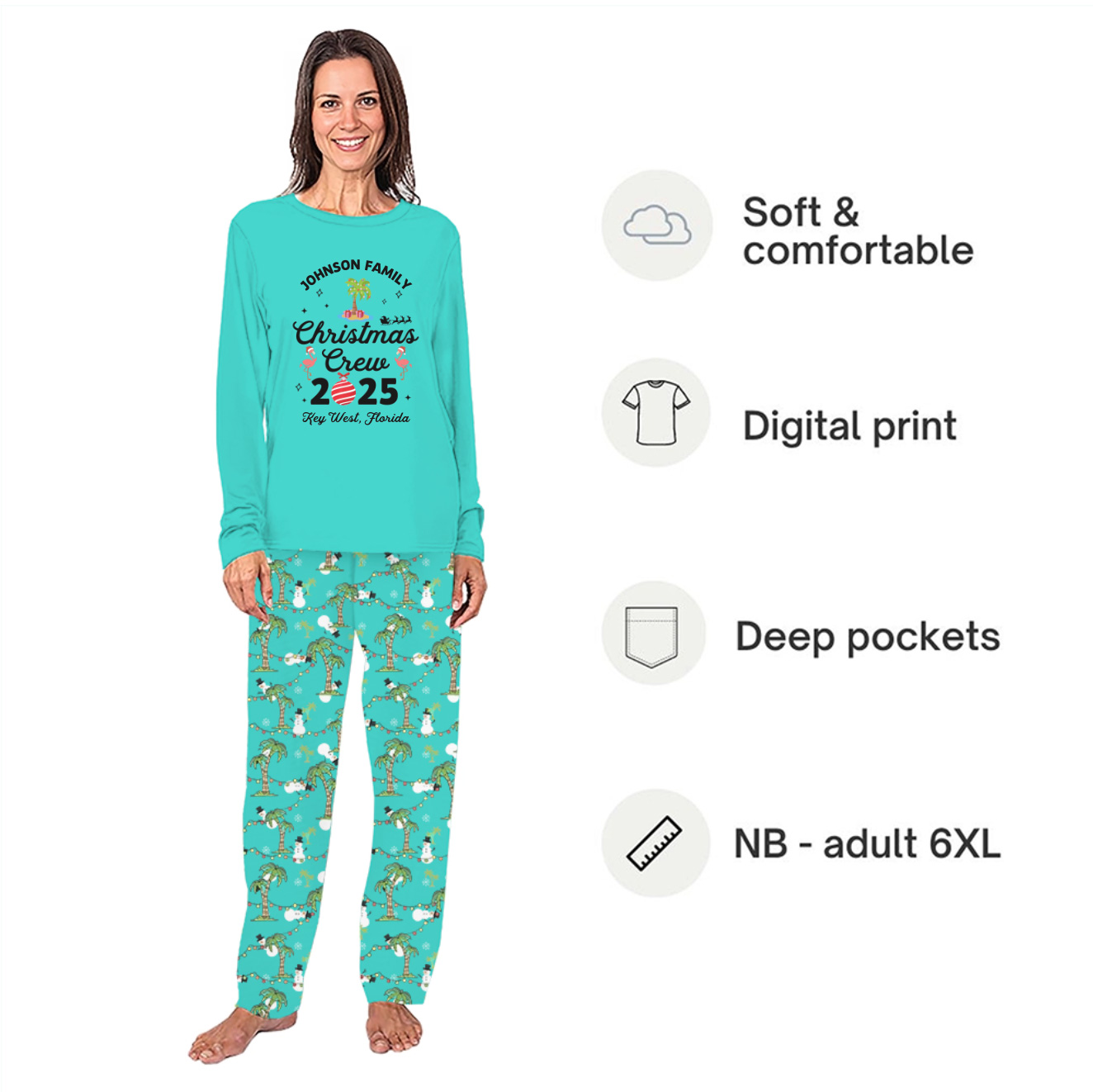 Personalized Tropical Christmas Crew Pajamas With Name Live Preview