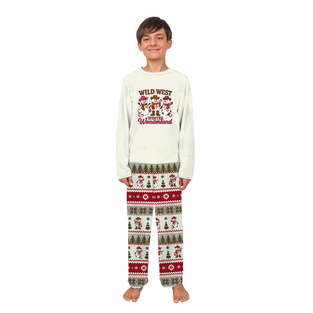 Winter Wild West Wonderland with Snowman Family Dog Christmas Pajamas Winter Wild West Wonderland with Snowman Family Dog Christmas Pajamas