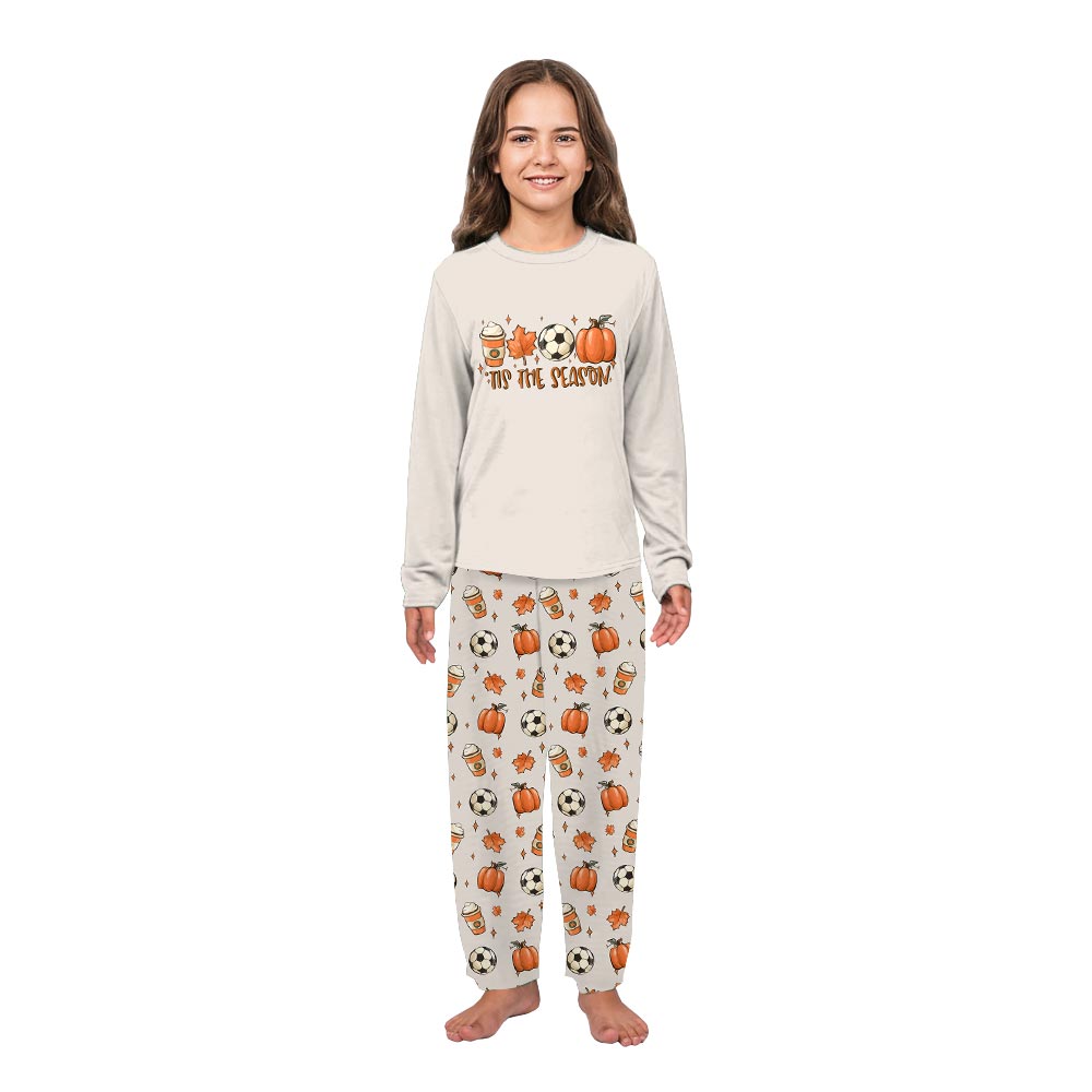 Cream Soccer Tis The Season Quote Family Matching Christmas PJs