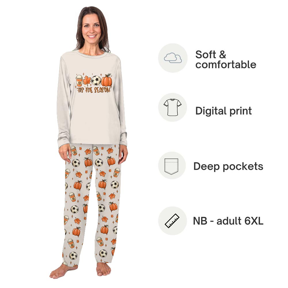 Cream Soccer Tis The Season Quote Family Matching Christmas PJs