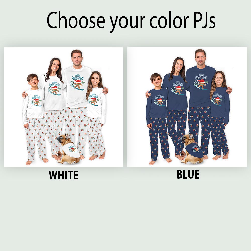 Cute Gingerbread Skiing Christmas Family Pajamas