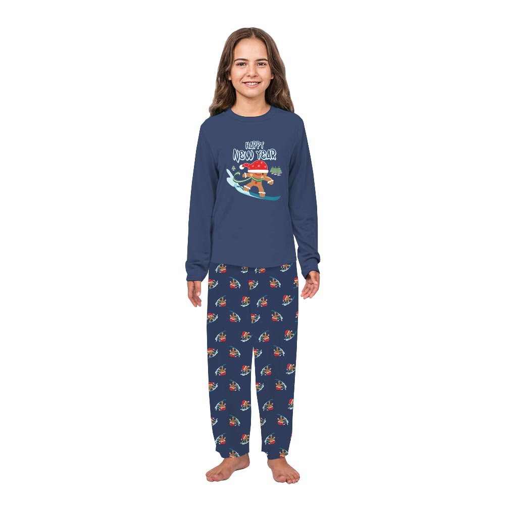 Cute Gingerbread Skiing Christmas Family Pajamas