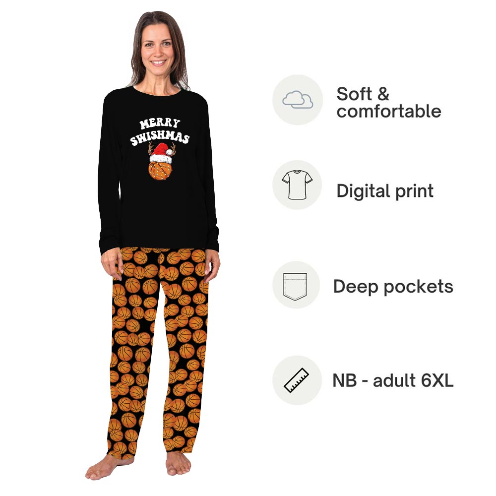 Funny Merry Swishmas Basketball Matching Family And Dog Pajamas Funny Merry Swishmas Basketball Matching Family And Dog Pajamas