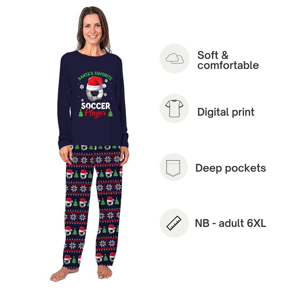 Santa Favorite Soccer Player Matching Family Christmas Pajamas