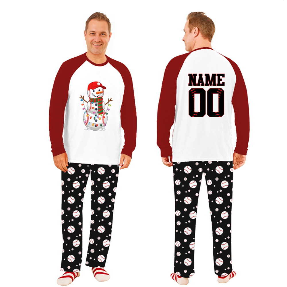 Snowman Baseball Name Custom Matching Christmas Pajamas Snowman Baseball Name Custom Matching Christmas Pajamas