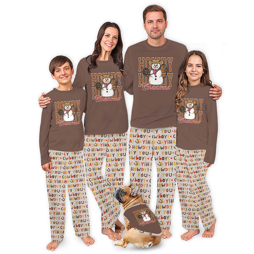 Snowman Cowboy Christmas Pajamas For Dogs And Family