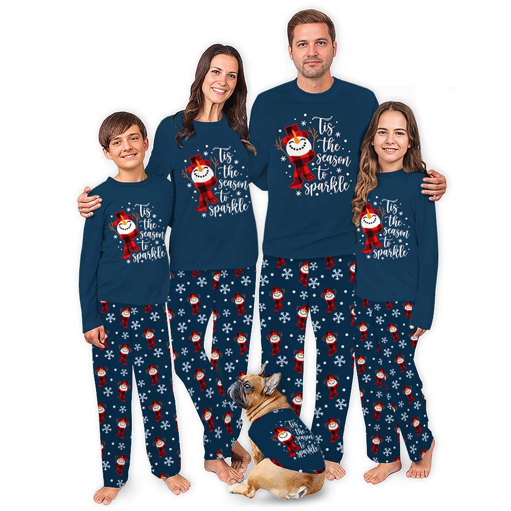 Tis The Season To Sparkle Family Matching Christmas Pajamas With Snowman Tis The Season To Sparkle Family Matching Christmas Pajamas With Snowman
