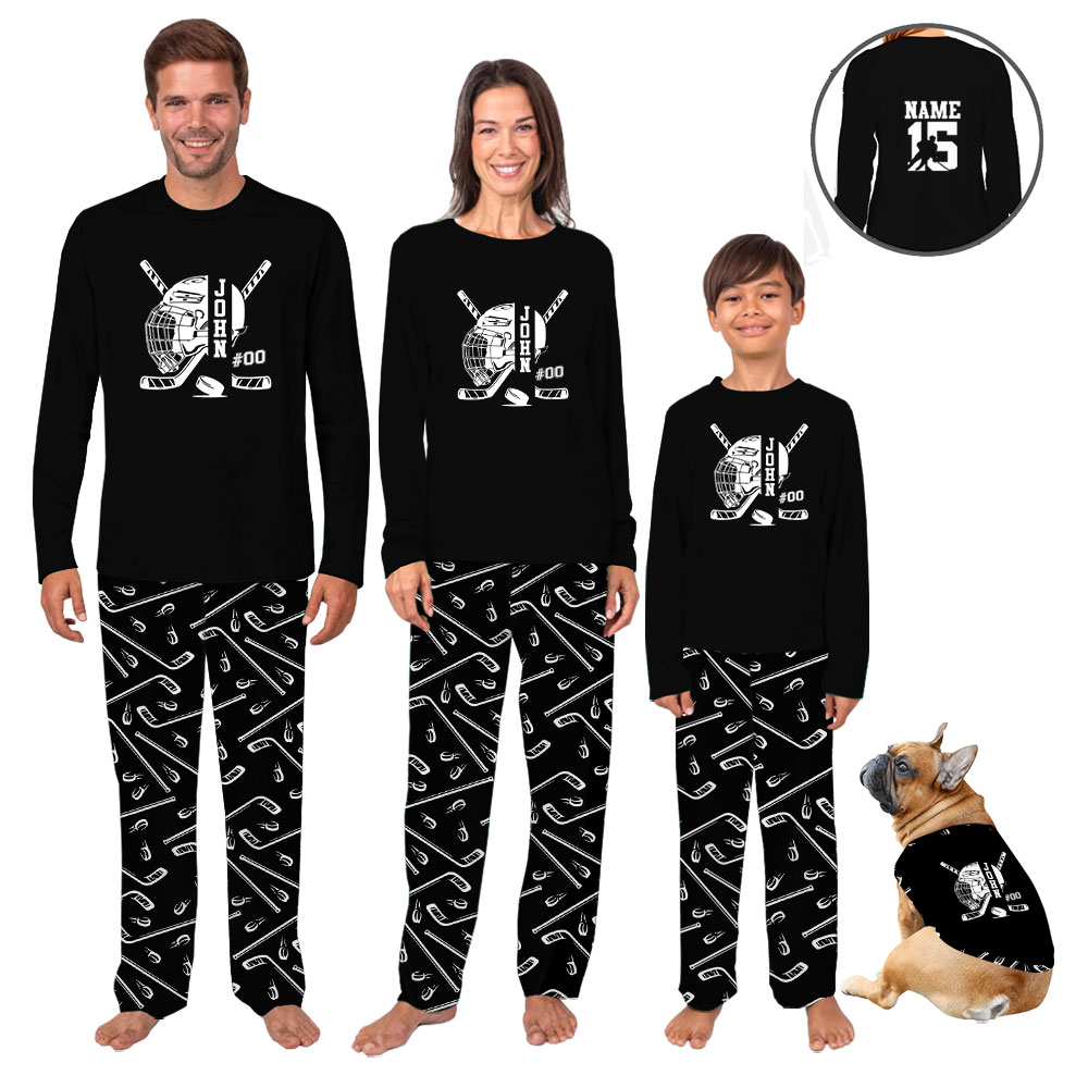 Custom Name and Number with Hockey Theme Matching Pajamas