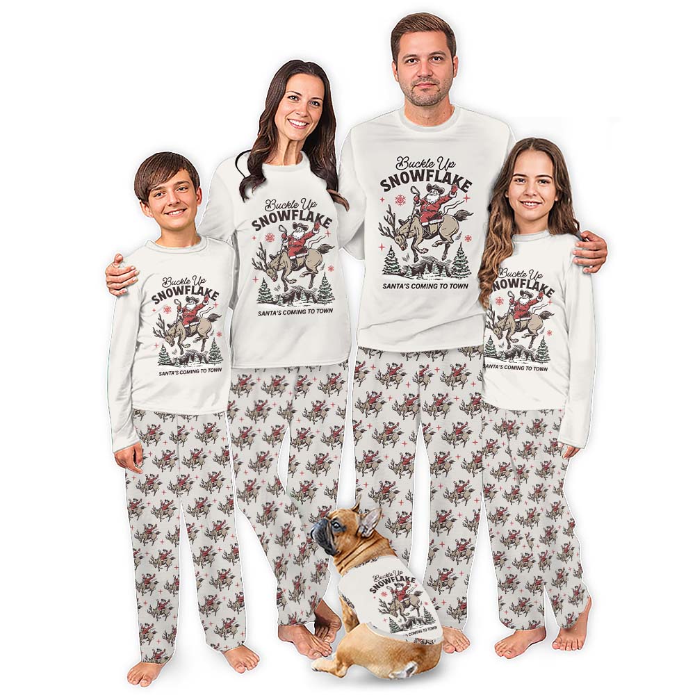 Bold Christmas Cowboy Santa Matching Family Pajamas With Pockets