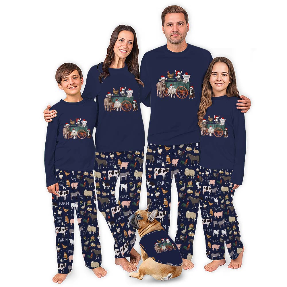 Farm Animal Christmas Pajamas With Pockets And Dog Sizes