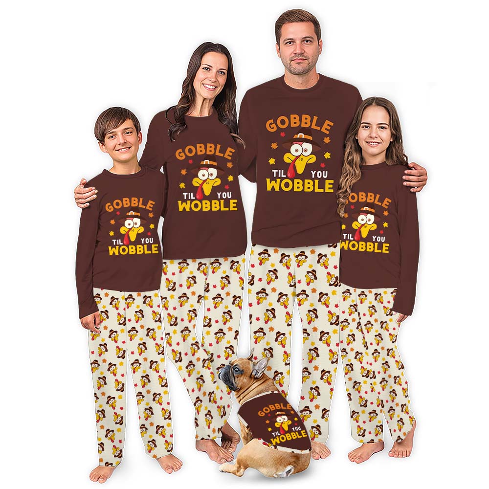 Thanksgiving Gobble Til You Wobble Pajamas For Family All Sizes