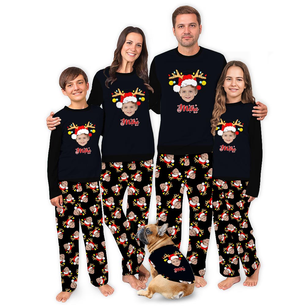 Reindeer Name and Face Personalized Christmas Pajamas Reindeer Name and Face Personalized Christmas Pajamas
