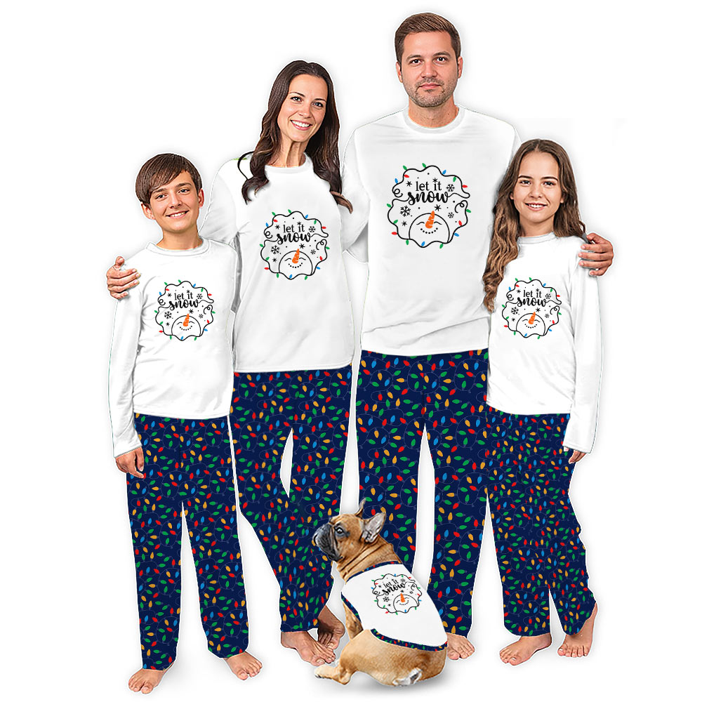Cute Let It Snow With Christmas Light Matching Family Pajamas Cute Let It Snow With Christmas Light Matching Family Pajamas
