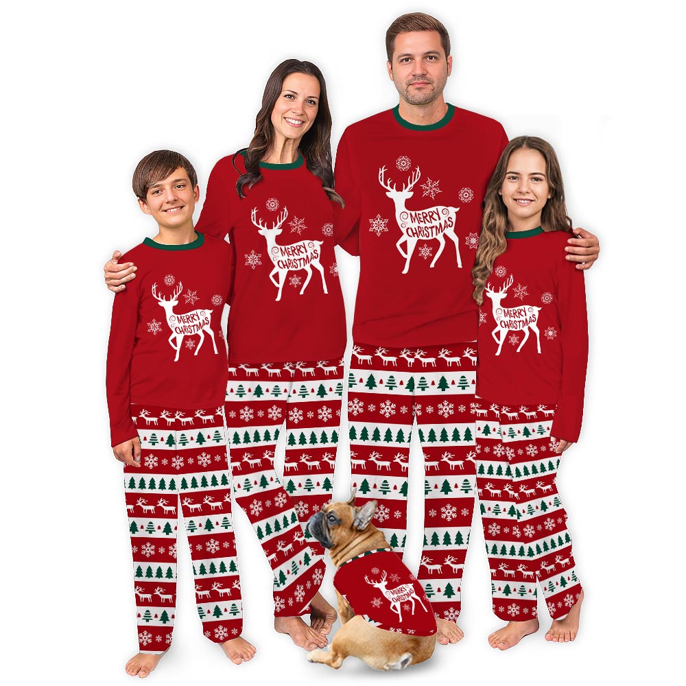 Merry Christmas Reindeer Matching Pajamas For Dogs And Humans