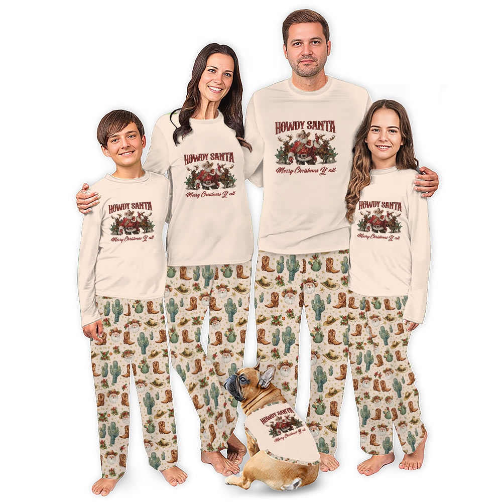 Howdy Santa Merry Christmas Matching Family Pajamas With Dog Howdy Santa Merry Christmas Matching Family Pajamas With Dog