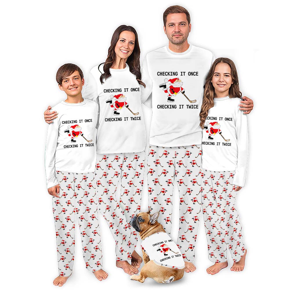 Unique Family Christmas Pajamas With Ice Hockey Santa Unique Family Christmas Pajamas With Ice Hockey Santa