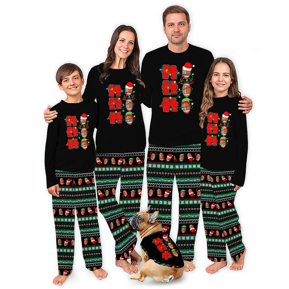 Football Ho Ho Ho Ugly Christmas Pajamas Matching Family Sleepwear Football Ho Ho Ho Ugly Christmas Pajamas Matching Family Sleepwear