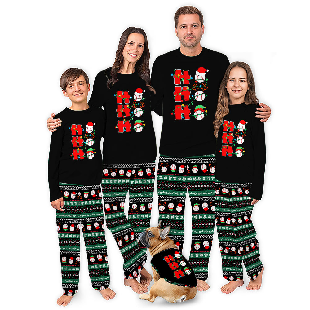 Ho Ho Ho Baseball Ugly Christmas Matching Family And Dog Pajamas Ho Ho Ho Baseball Ugly Christmas Matching Family And Dog Pajamas